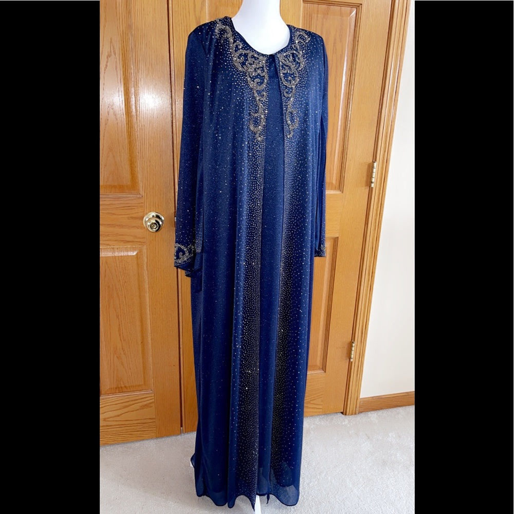Formal Dress Plus Sizes 16W 18W 22W 24W Long Sleeves Navy Abaya Kaftan Maxi NEW